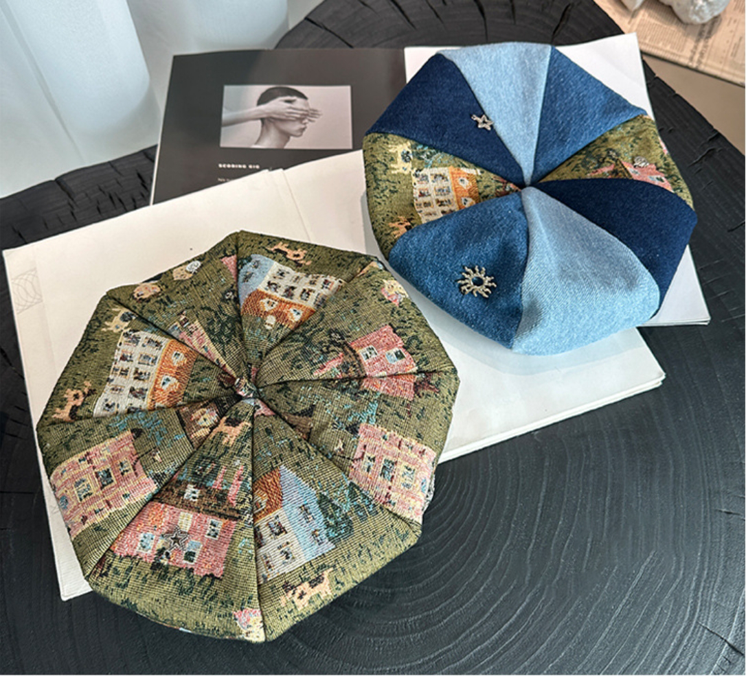 Women's Beret – Vintage Patchwork Artist Hat - AOA Fashion Accessories