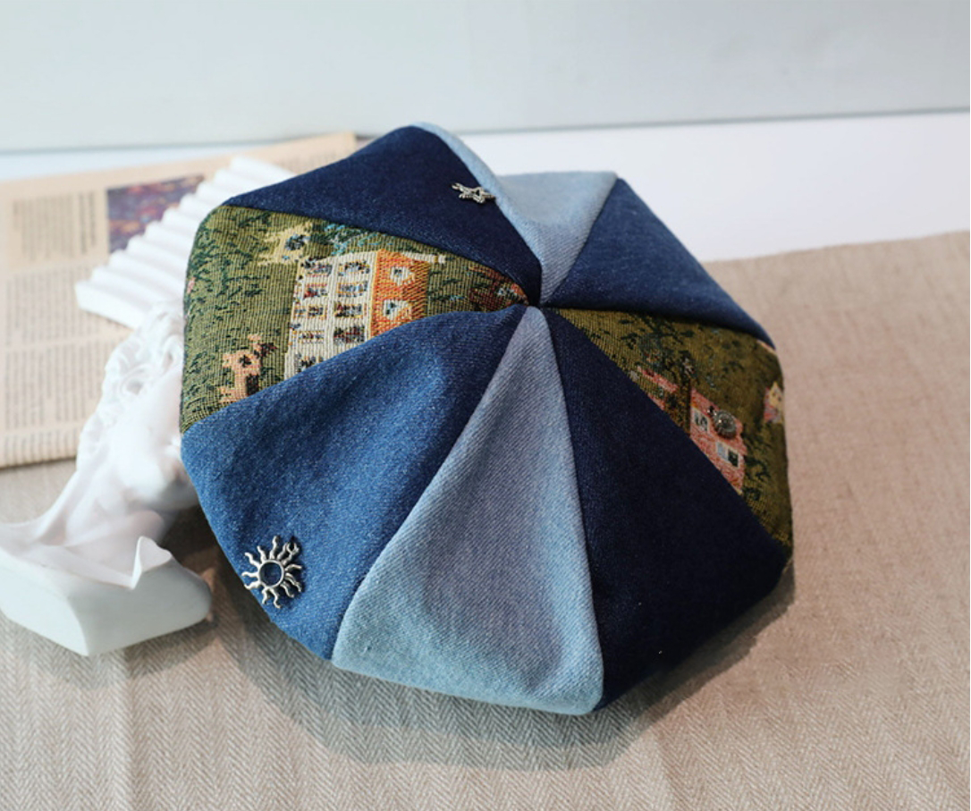 Women's Beret – Vintage Patchwork Artist Hat - AOA Fashion Accessories