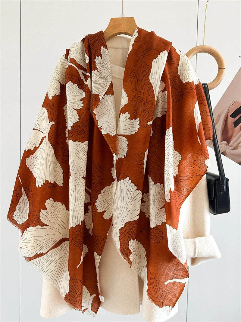 100% Water-Soluble Wool Scarf – Ginkgo Leaf Print
