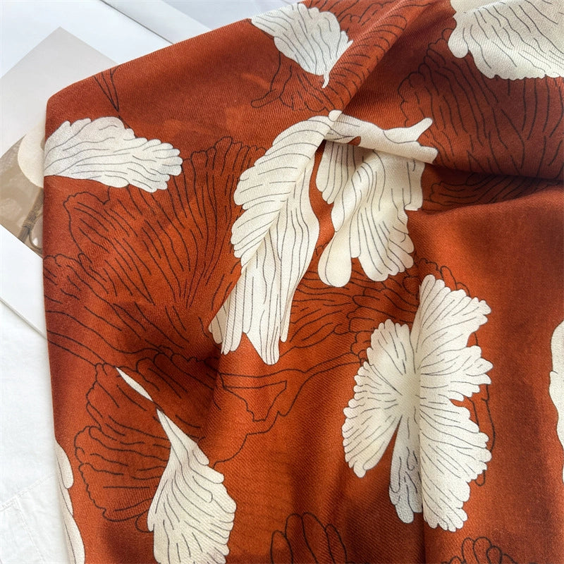 100% Water-Soluble Wool Scarf – Ginkgo Leaf Print