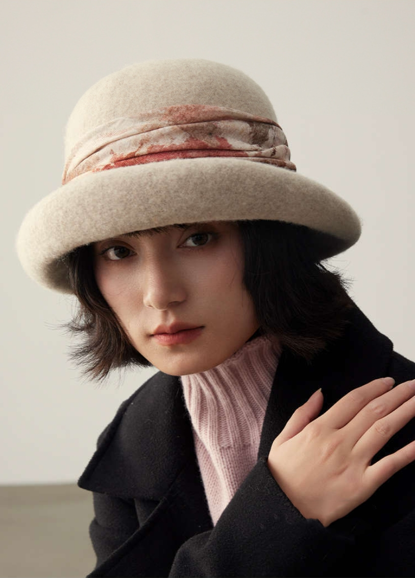Women's autumn and winter wool blend bucket hat, elegant hat, bucket hat - AOA Fashion Accessories