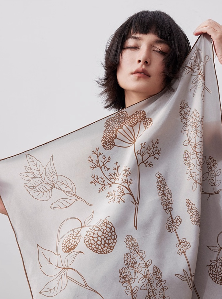 Botanical Print Silk Square Scarf - 65×65cm - AOA Fashion Accessories