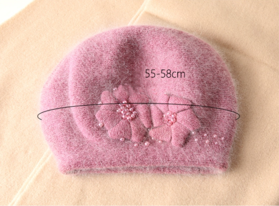 Women's Beret - With Floral Decoration and Beading - AOA Fashion Accessories