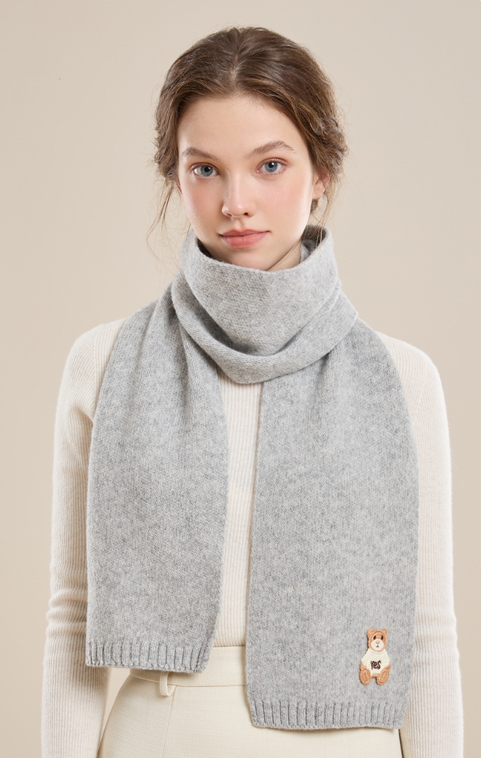 Women's 100% sheep wool scarf with bear pattern, soft and skin-friendly. - AOA Fashion Accessories