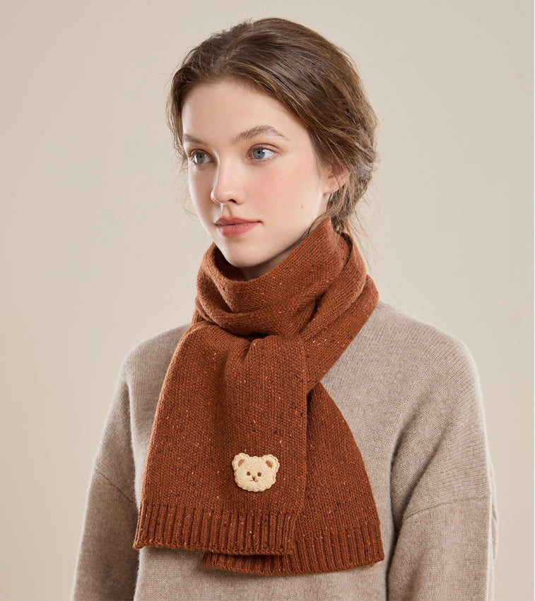 Autumn and winter fashion embroidered bear warm scarf - AOA Fashion Accessories