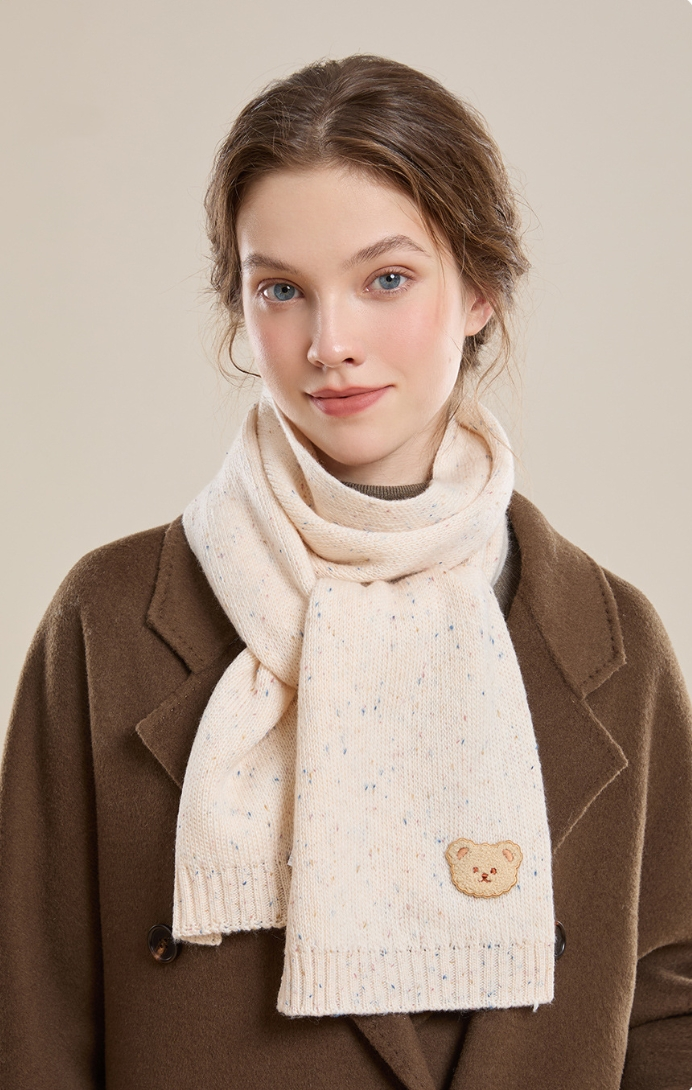 Autumn and winter fashion embroidered bear warm scarf - AOA Fashion Accessories