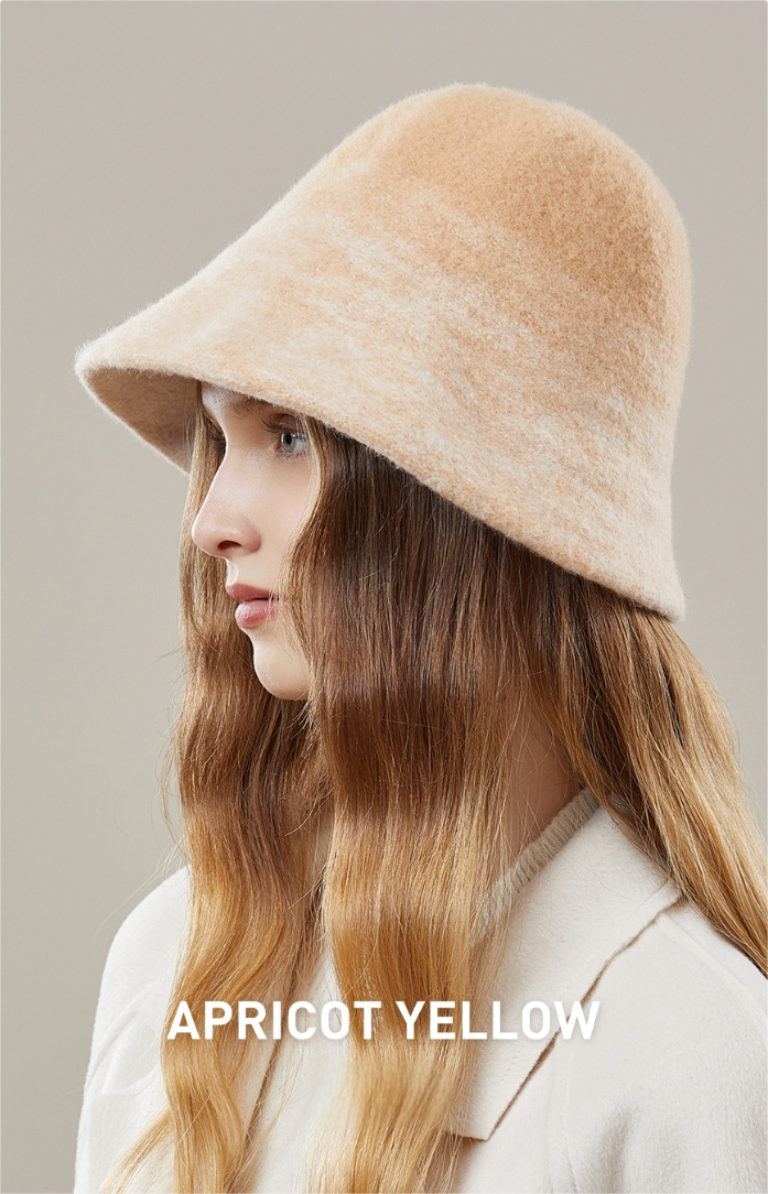 Women's autumn and winter 100% wool gradient hat, bucket hat - AOA Fashion Accessories