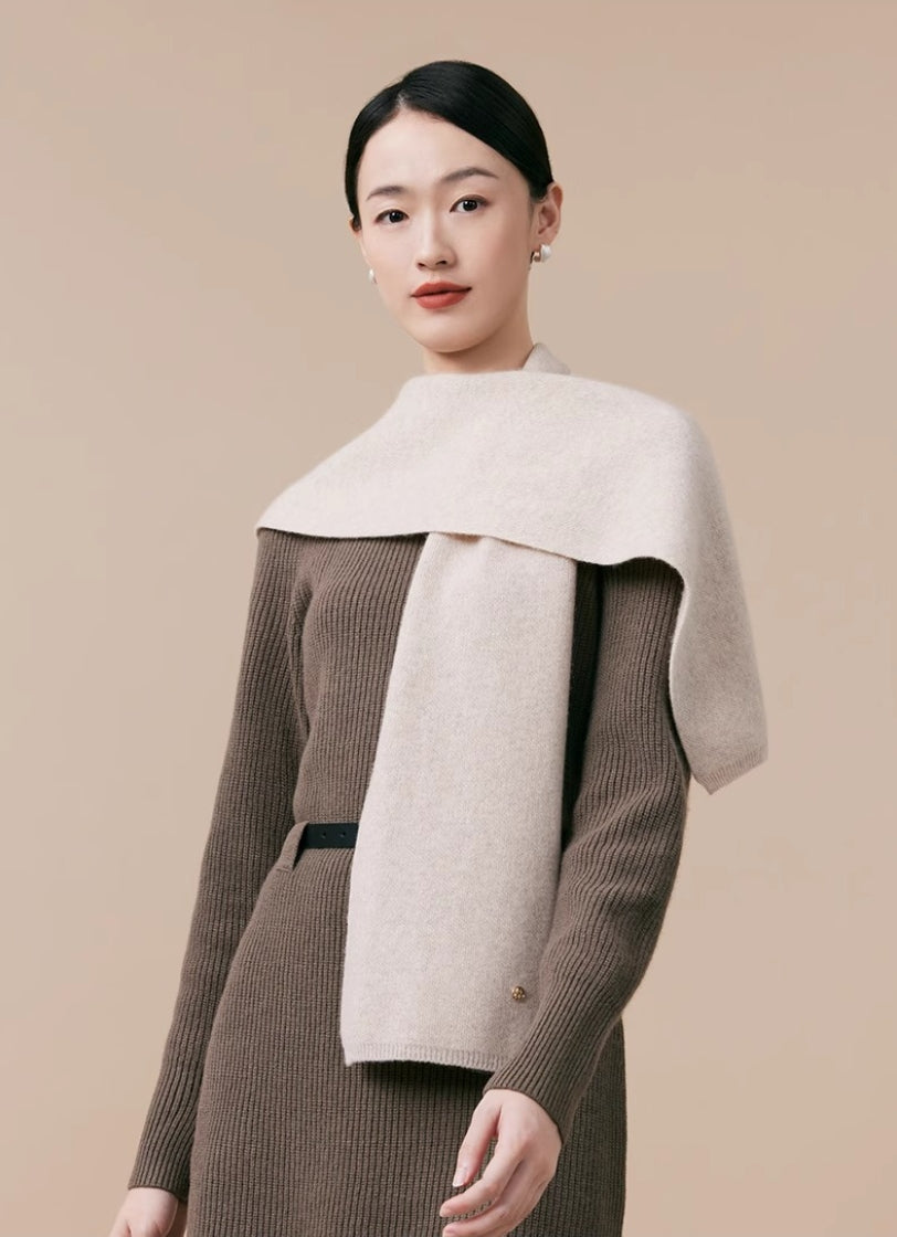 Women's autumn and winter 100% pure wool warm scarf, knitted simple solid color scarf - AOA Fashion Accessories