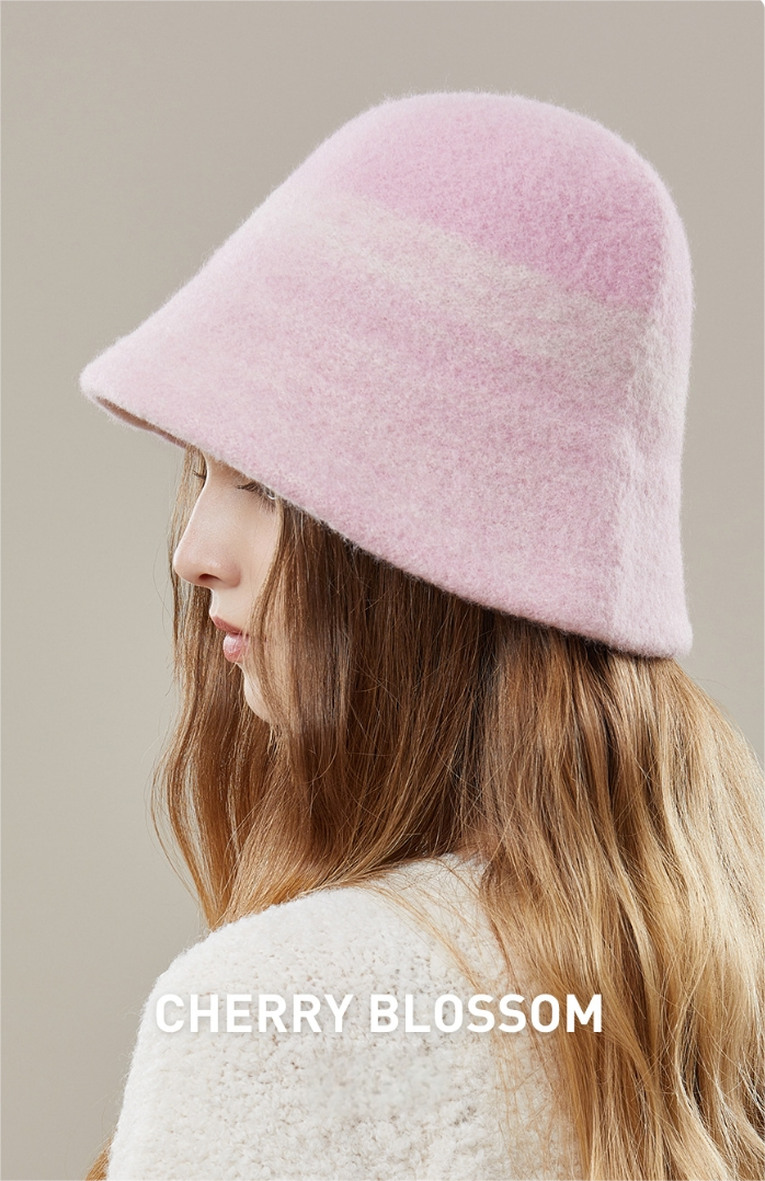 Women's autumn and winter 100% wool gradient hat, bucket hat - AOA Fashion Accessories