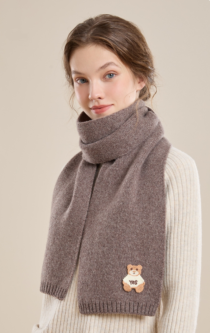 Women's 100% sheep wool scarf with bear pattern, soft and skin-friendly. - AOA Fashion Accessories