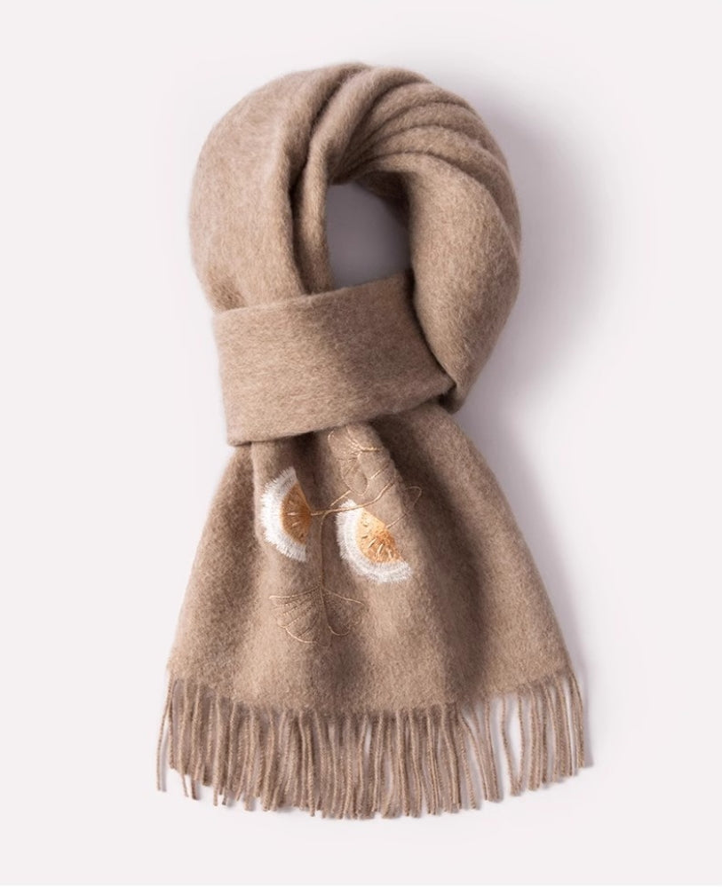 100% wool scarf for autumn and winter, Chinese style embroidered women's scarf, gift - AOA Fashion Accessories