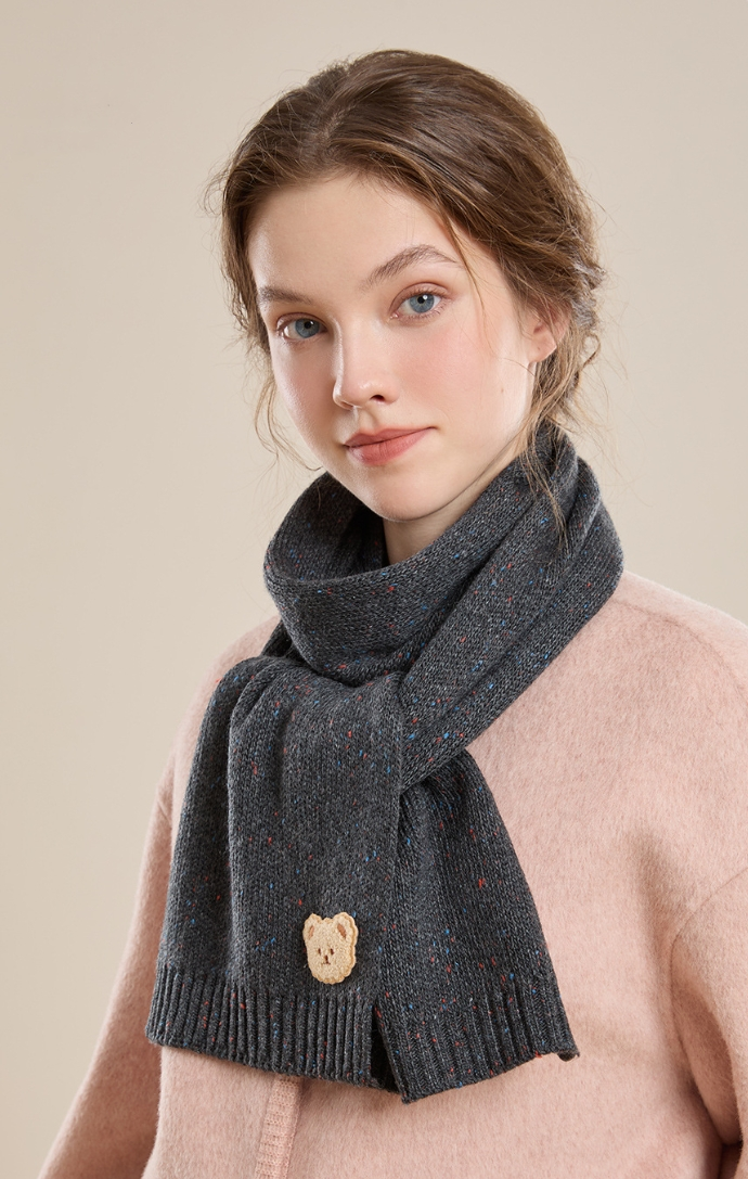 Autumn and winter fashion embroidered bear warm scarf - AOA Fashion Accessories