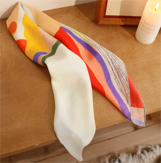 Colorful Landscape Print Pure Silk Square Scarf - AOA Fashion Accessories