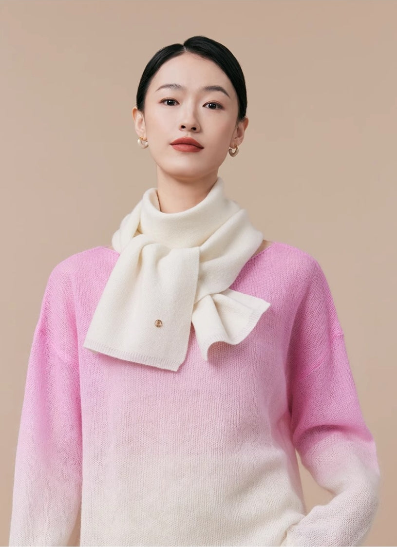 Women's autumn and winter 100% pure wool warm scarf, knitted simple solid color scarf - AOA Fashion Accessories