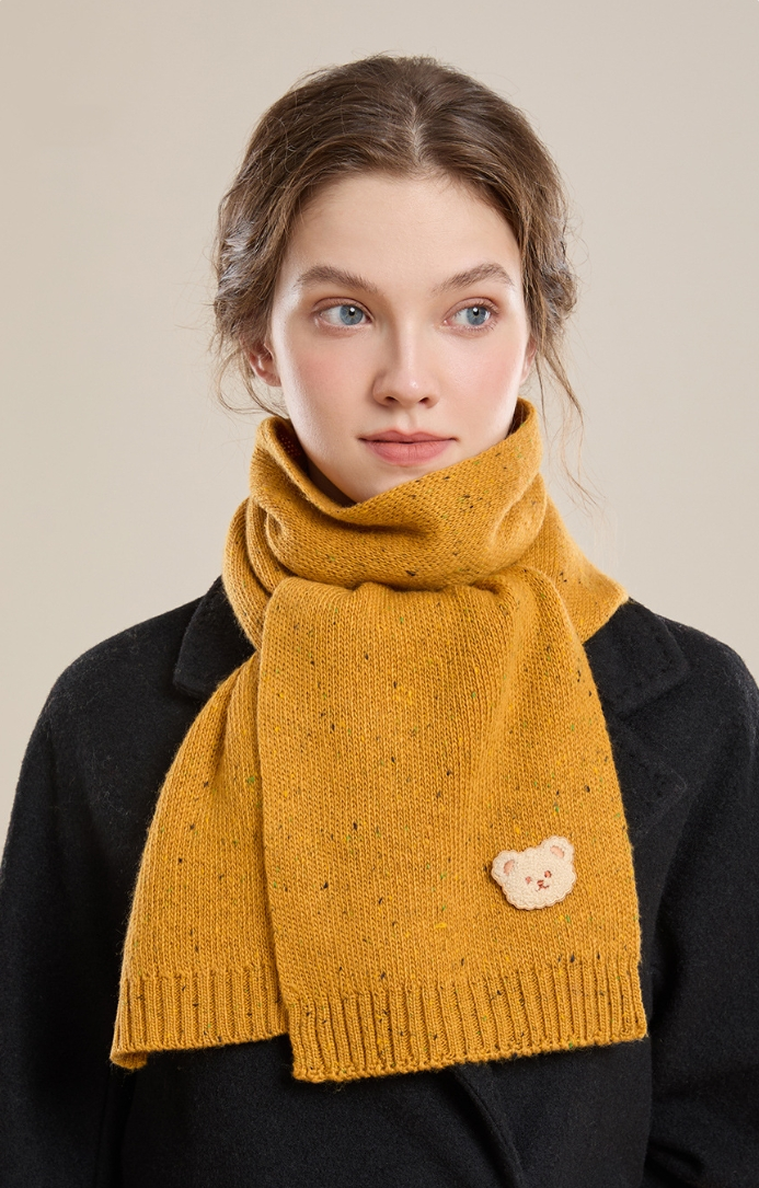 Autumn and winter fashion embroidered bear warm scarf - AOA Fashion Accessories