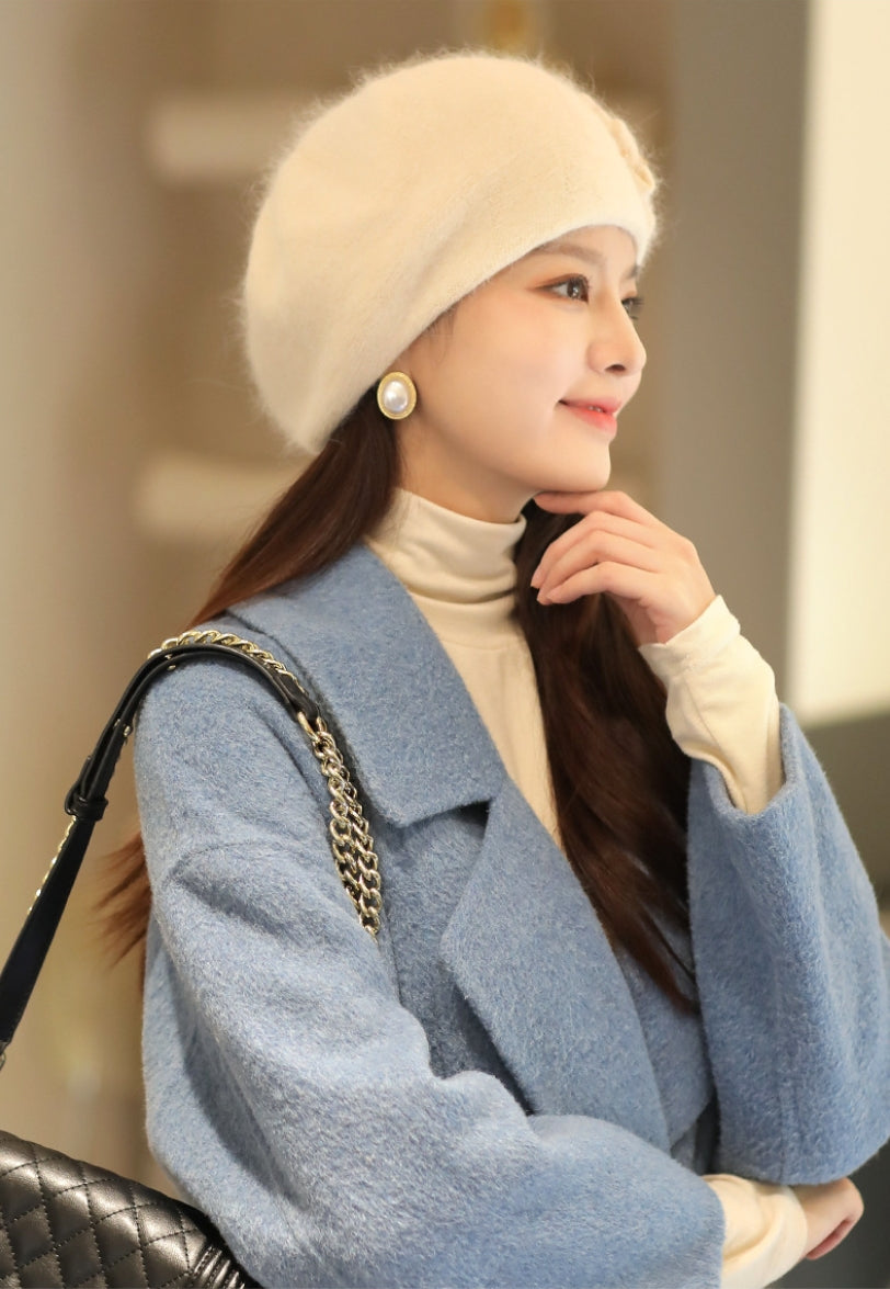 Women's Beret - With Floral Decoration and Beading - AOA Fashion Accessories