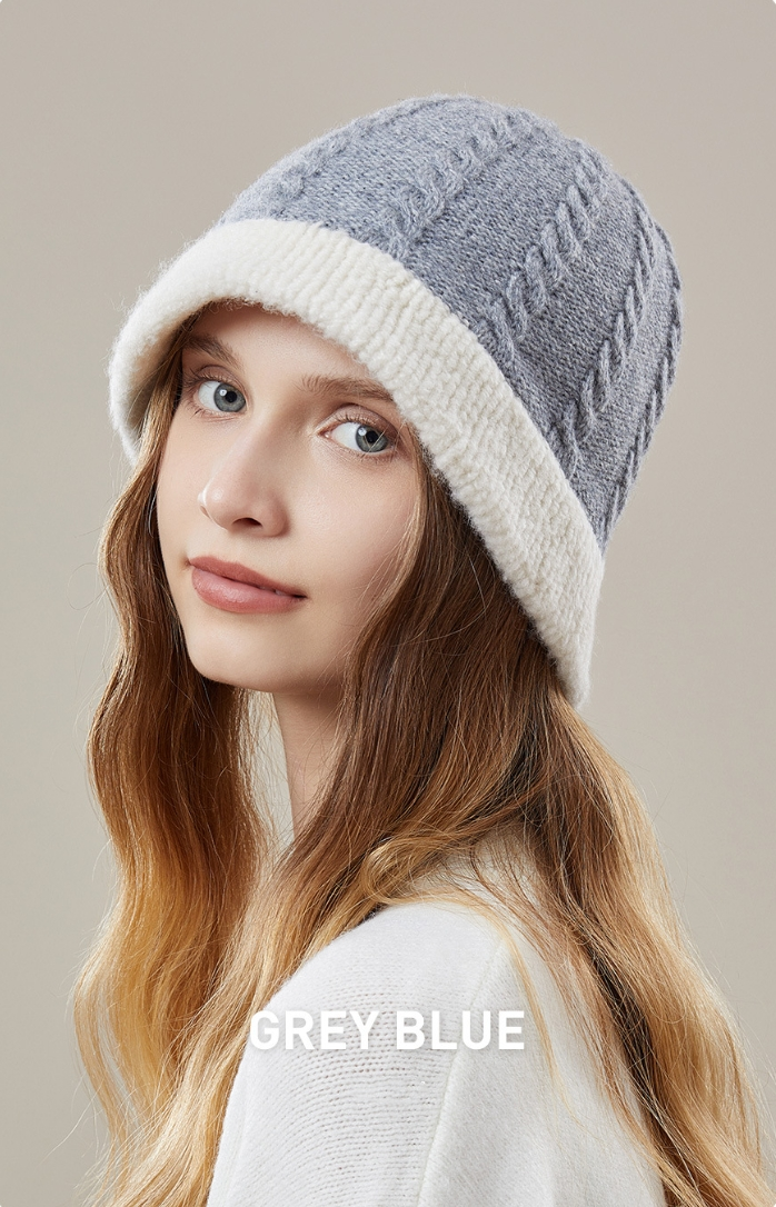 Women's autumn and winter 100% wool warm hat, wool knitted bucket hat - AOA Fashion Accessories