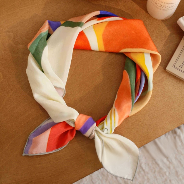 Colorful Landscape Print Pure Silk Square Scarf - AOA Fashion Accessories