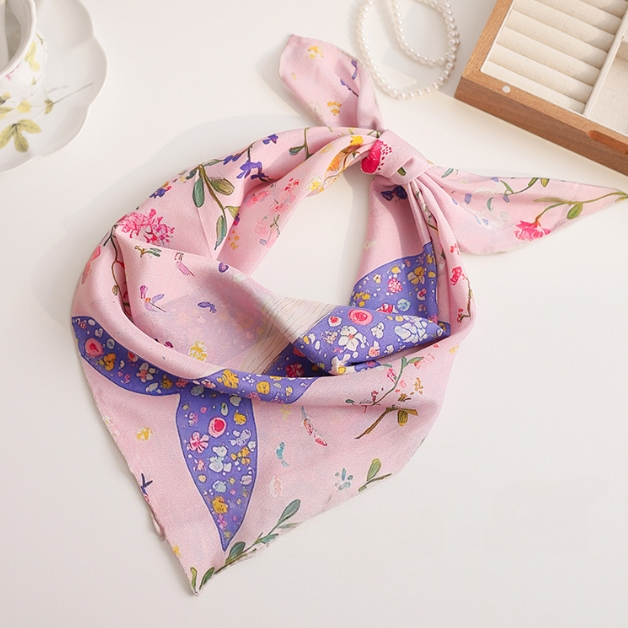 Floral Whale Print Pure Silk Square Scarf - AOA Fashion Accessories