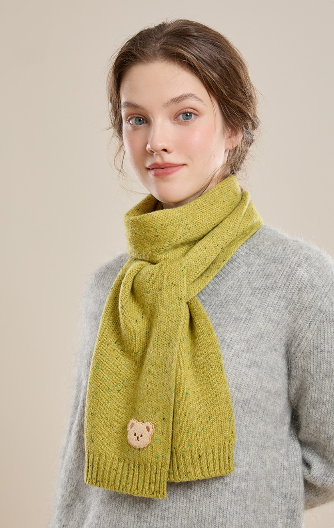 Autumn and winter fashion embroidered bear warm scarf - AOA Fashion Accessories