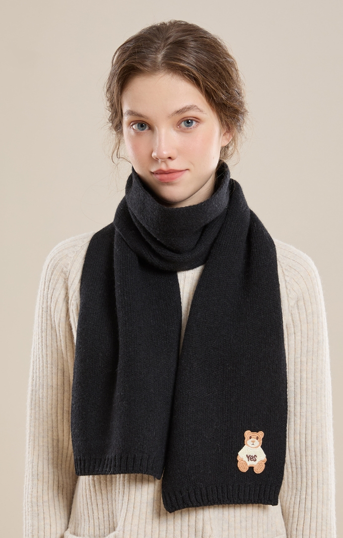 Women's 100% sheep wool scarf with bear pattern, soft and skin-friendly. - AOA Fashion Accessories
