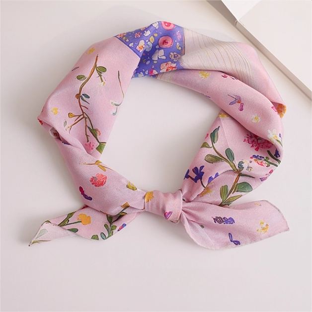 Floral Whale Print Pure Silk Square Scarf - AOA Fashion Accessories