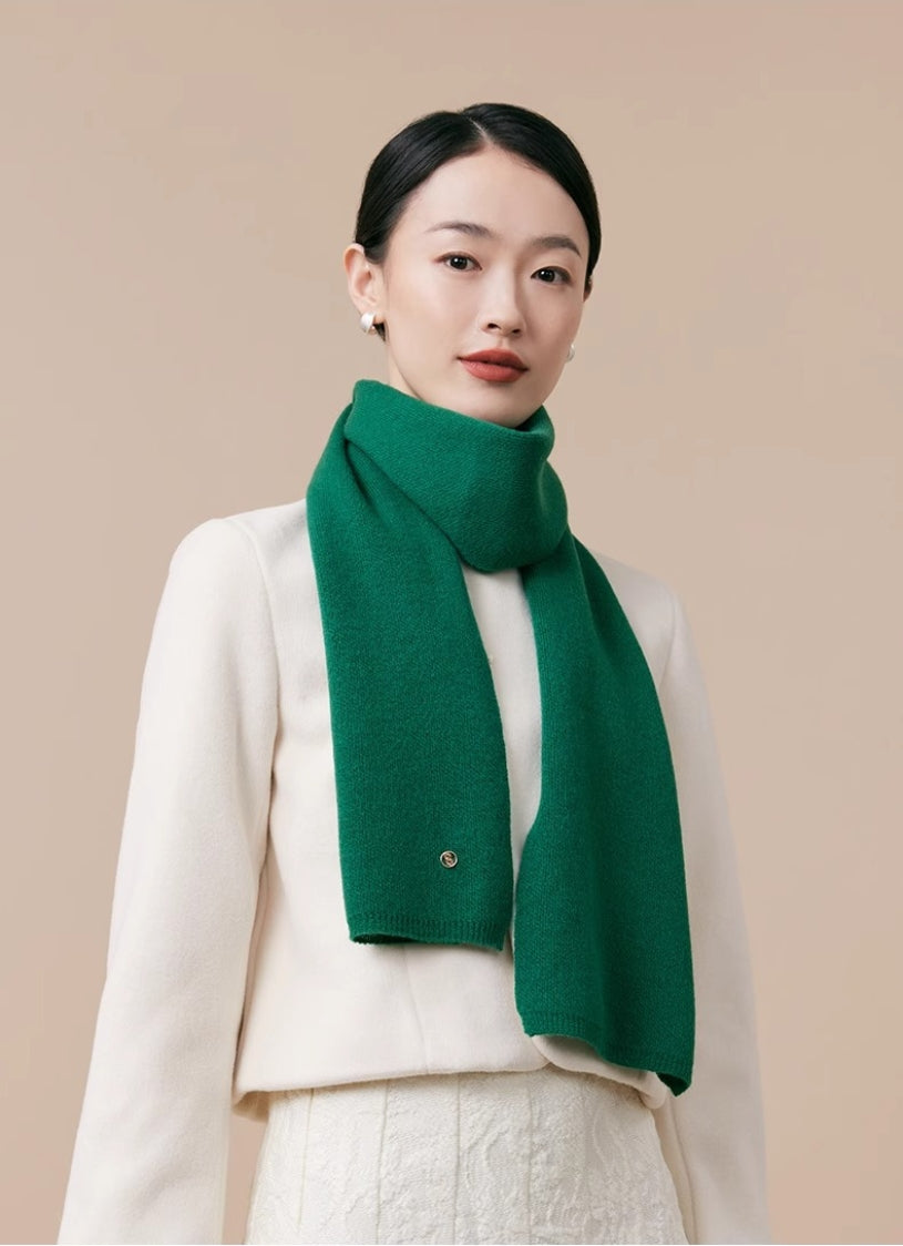 Women's autumn and winter 100% pure wool warm scarf, knitted simple solid color scarf - AOA Fashion Accessories