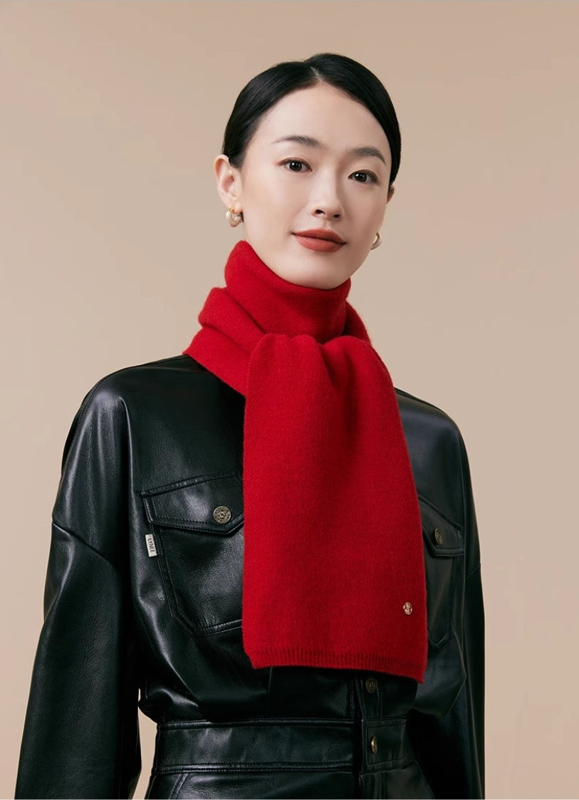 Women's autumn and winter 100% pure wool warm scarf, knitted simple solid color scarf - AOA Fashion Accessories