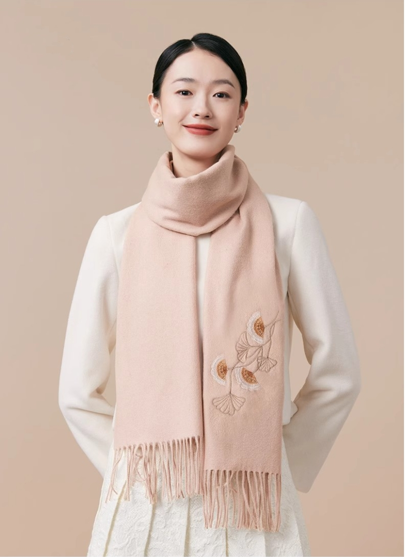 100% wool scarf for autumn and winter, Chinese style embroidered women's scarf, gift - AOA Fashion Accessories