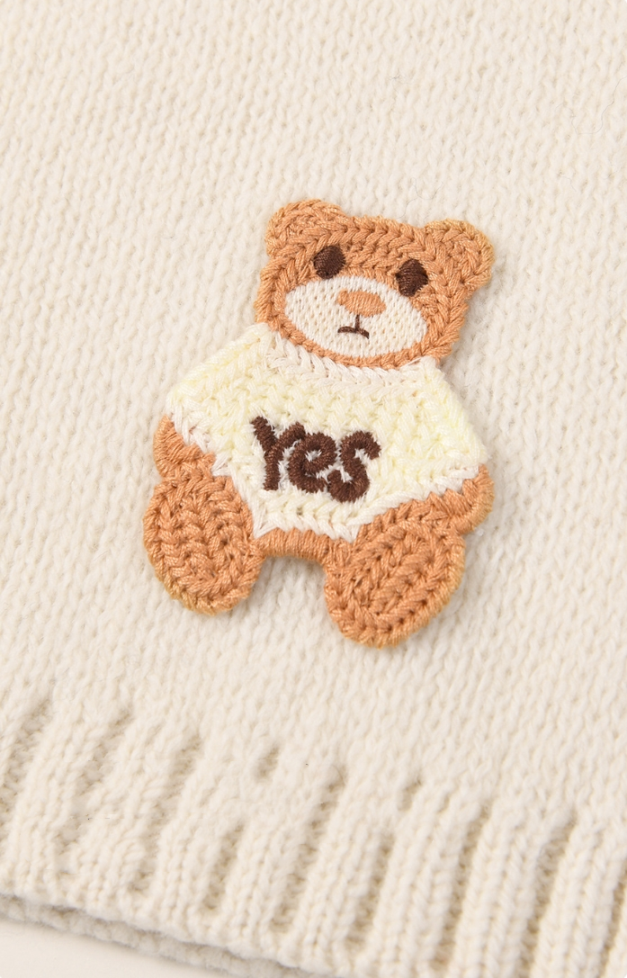 Women's 100% sheep wool scarf with bear pattern, soft and skin-friendly. - AOA Fashion Accessories