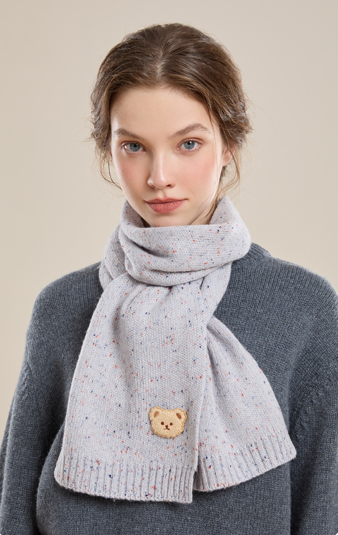 Autumn and winter fashion embroidered bear warm scarf - AOA Fashion Accessories