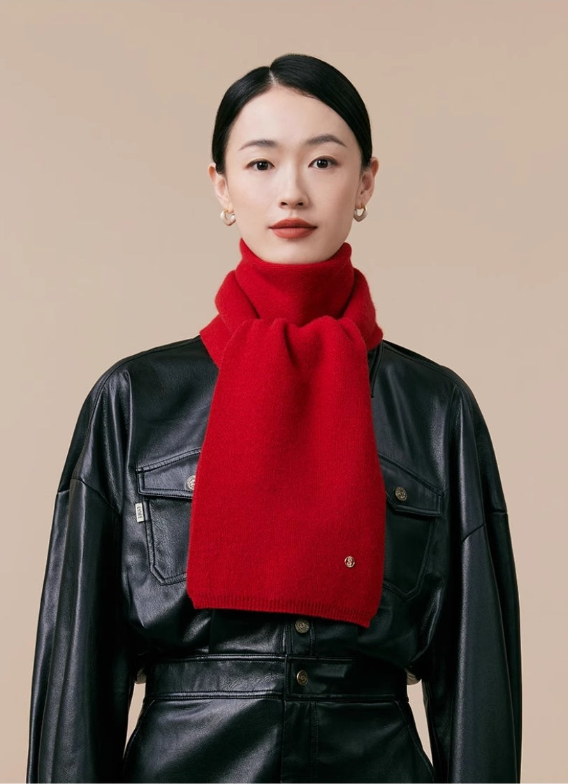 Women's autumn and winter 100% pure wool warm scarf, knitted simple solid color scarf - AOA Fashion Accessories