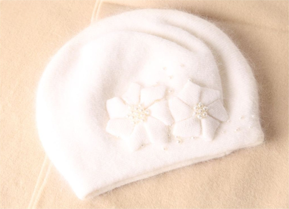 Women's Beret - With Floral Decoration and Beading - AOA Fashion Accessories