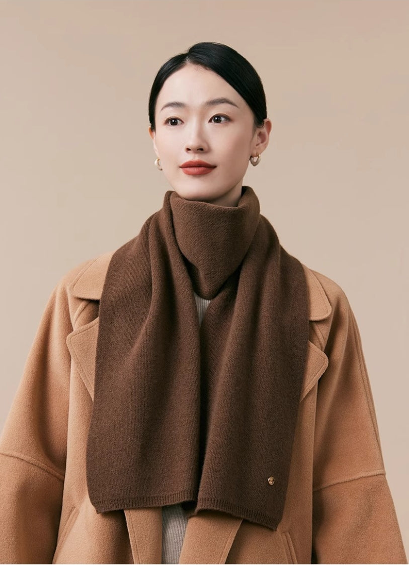 Women's autumn and winter 100% pure wool warm scarf, knitted simple solid color scarf - AOA Fashion Accessories