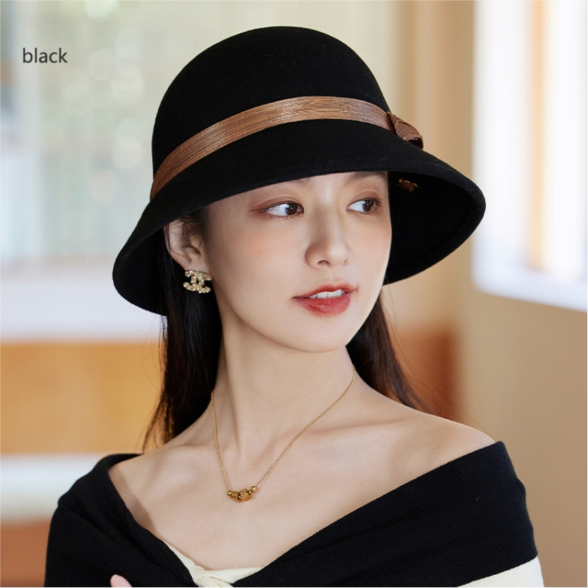 Wool Cloche Hat  – Vintage Style with Decorative Bow - AOA Fashion Accessories