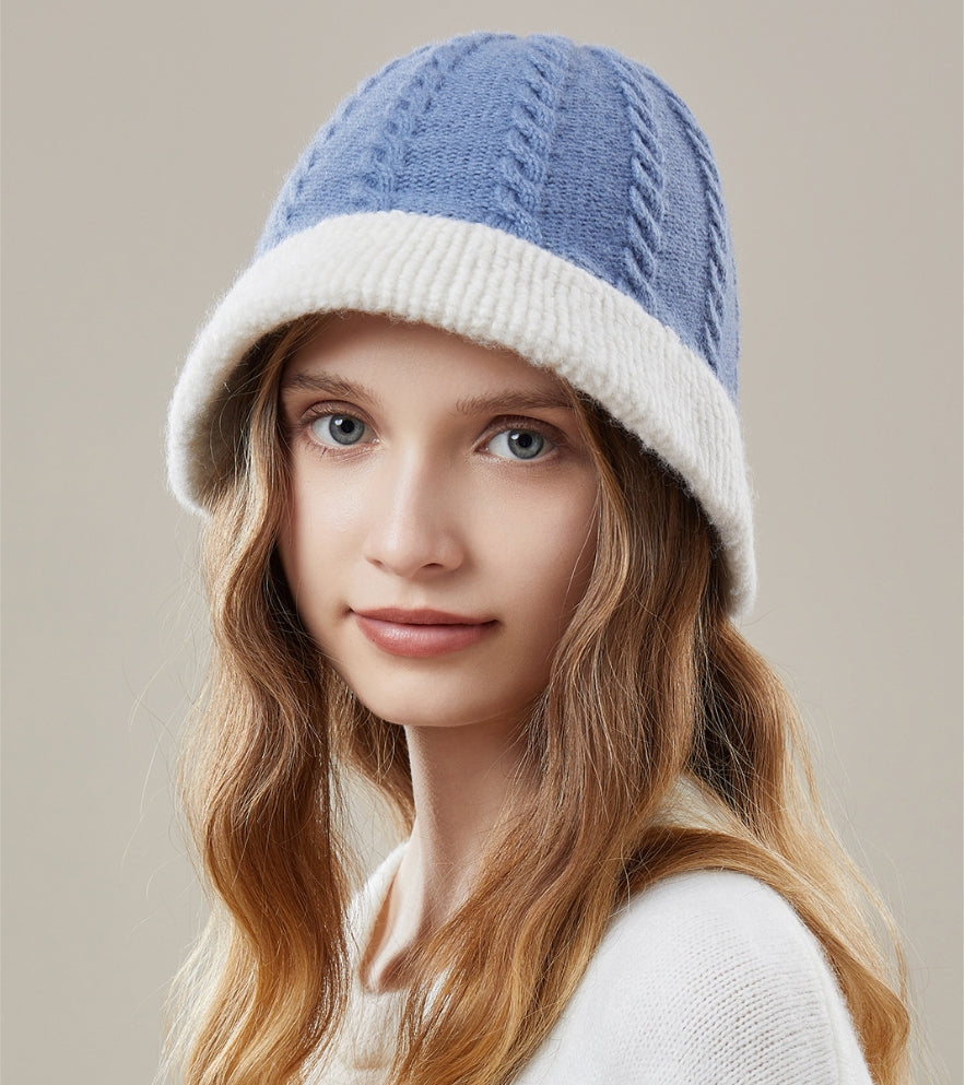 Women's autumn and winter 100% wool warm hat, wool knitted bucket hat - AOA Fashion Accessories