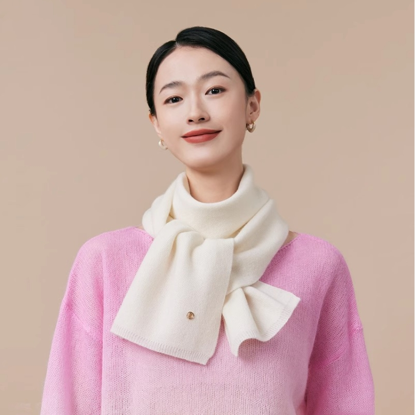 Women's autumn and winter 100% pure wool warm scarf, knitted simple solid color scarf - AOA Fashion Accessories