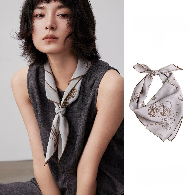 Botanical Print Silk Square Scarf - 65×65cm - AOA Fashion Accessories