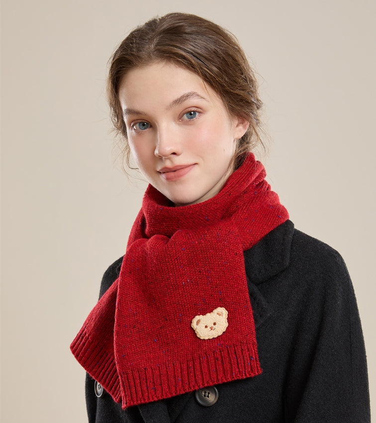 Autumn and winter fashion embroidered bear warm scarf - AOA Fashion Accessories