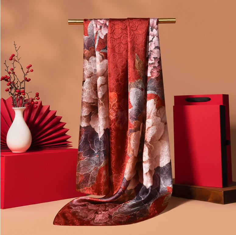 Silk Scarf for Women -  Floral Printed Silk Scarves 170x53cm - AOA Fashion Accessories
