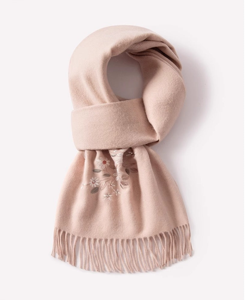 100% wool scarf for autumn and winter, Chinese style embroidered women's scarf, gift - AOA Fashion Accessories