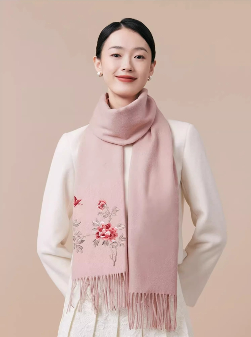 100% wool scarf for autumn and winter, Chinese style embroidered women's scarf, gift - AOA Fashion Accessories