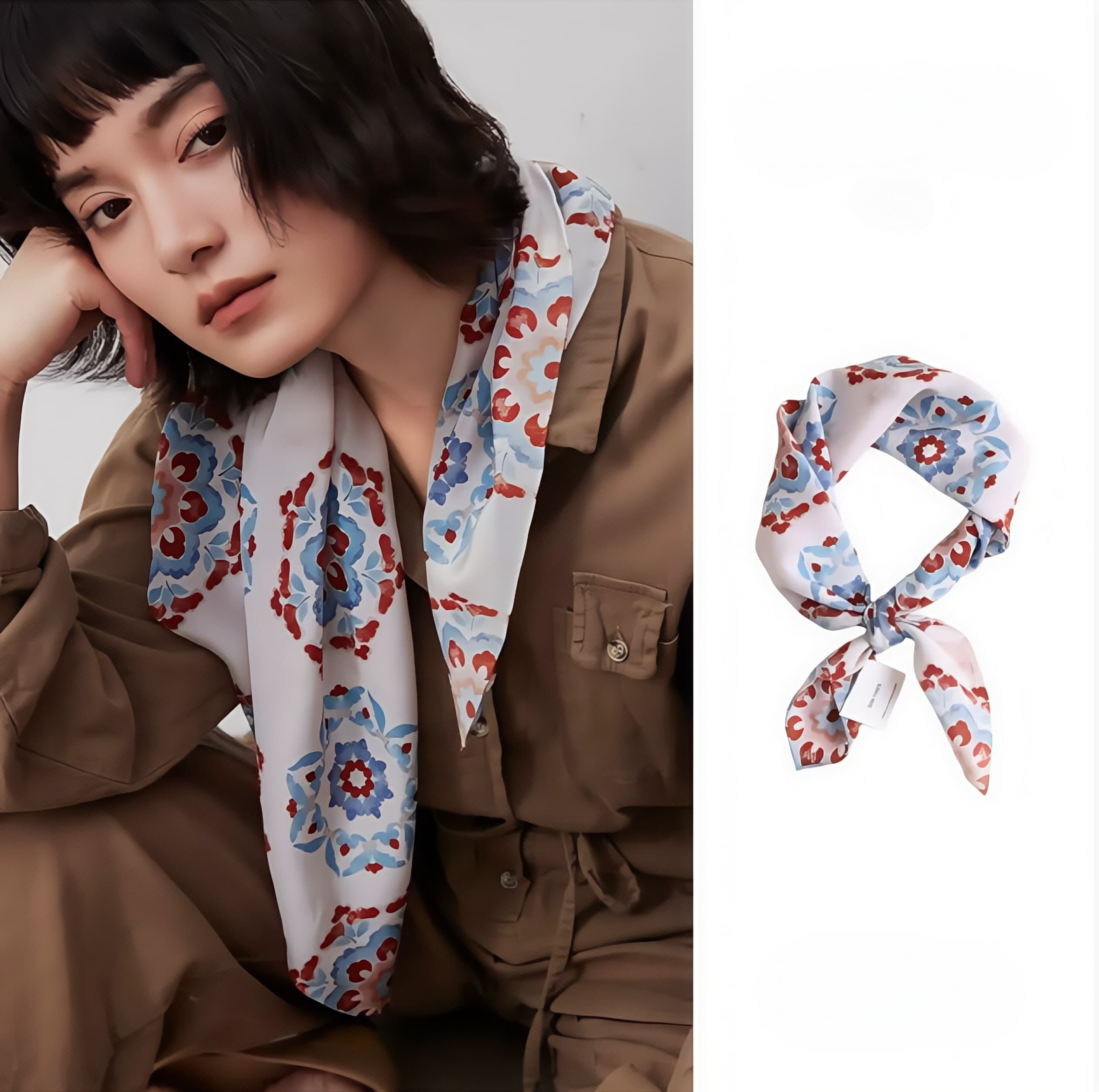 Art-Inspired Floral Silk Square Scarf - AOA Fashion Accessories
