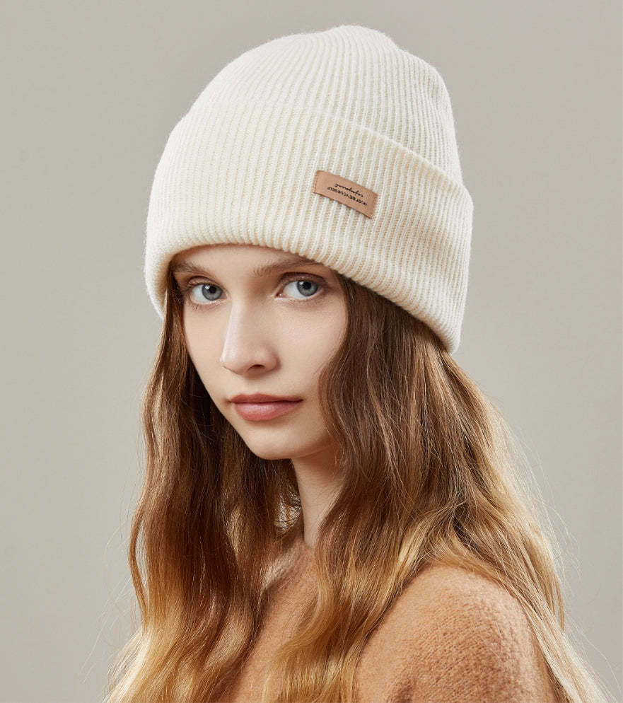 Women's autumn and winter 100% wool warm hat, wool multi-color simple knitted hat - AOA Fashion Accessories