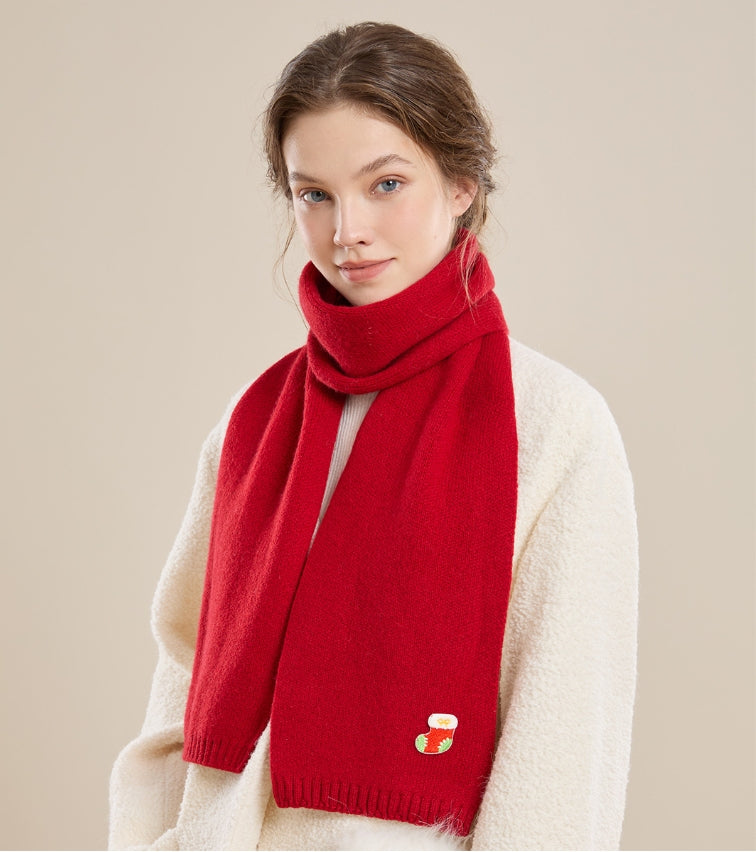 100% sheep wool Christmas red scarf - AOA Fashion Accessories