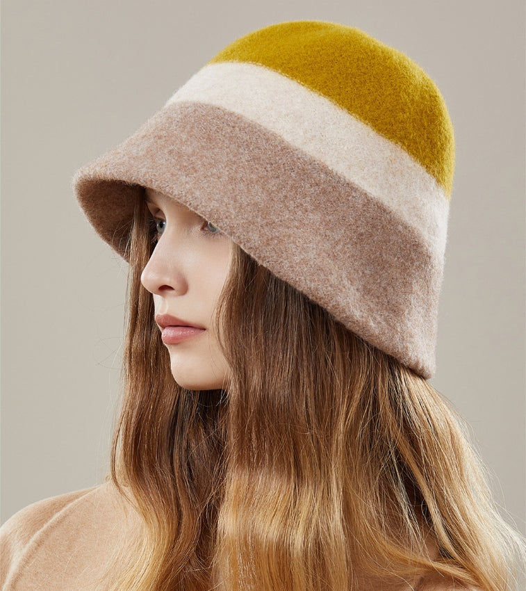 Women's autumn and winter 100% wool contrast color hat - AOA Fashion Accessories