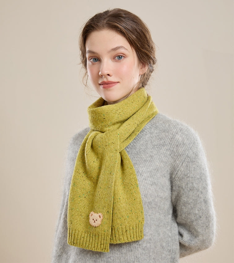 Autumn and winter fashion embroidered bear warm scarf - AOA Fashion Accessories