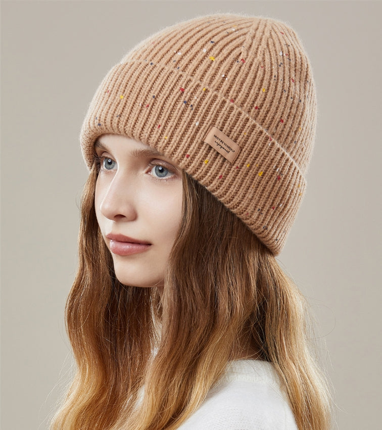 Women's autumn and winter warm hat 100% wool knitted loose style, makes the face look smaller, ear protection - AOA Fashion Accessories
