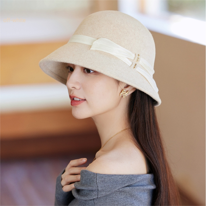 Wool Cloche Hat  – Vintage Style with Decorative Bow - AOA Fashion Accessories