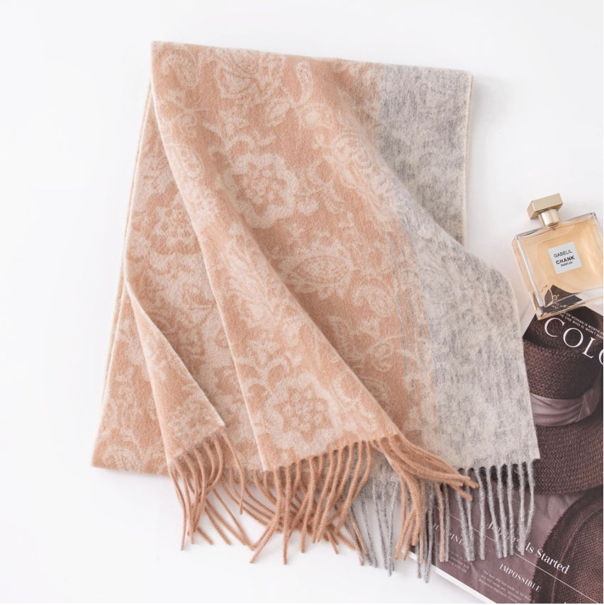 Men's and women's autumn and winter jacquard wool scarves, warm color matching thickened wool versatile scarves - AOA Fashion Accessories